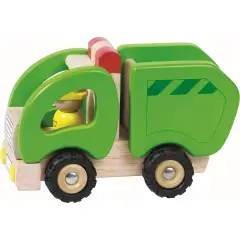 Camioncino Nettezza Urbana in Legno 20 cm – Camion della Spazzatura Giocattolo con Personaggio