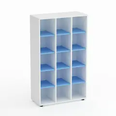 Mobile Scuola Kubò Bianco 15 Caselle H 150 cm. Ripiani Blu Orizzonte - Conforme CAM