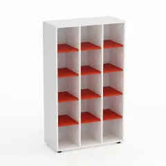 Mobile Scuola Kubò Bianco 15 Caselle H 150 cm. Ripiani Rosso - Conforme CAM
