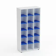 Mobile Scuola Kubò Bianco 18 Caselle H 180 cm. Ripiani Azzurro - Conforme CAM