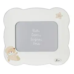 CORNICE PORTA FOTO IN LEGNO BIANCO MARGHERITA CON ORSO BEIGE ORIZZONTALE