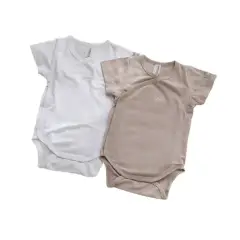 Body Bambino Maniche Corte - Taglia 3 Mesi - 2 Pezzi Cammello e Bianco