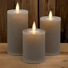 Set 3 Candele Cilindriche MF Moving Flame a Coste Tortora