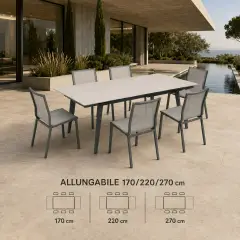 Tavolo Merano Stone Allungabile in Alluminio Bianco e Antracite, cm 170/220/270