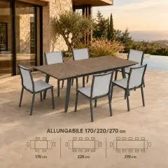 Tavolo Merano Stone Allungabile in Alluminio Marrone e Antracite, cm 170/220/270