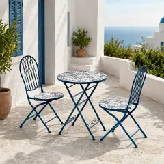 Set Capri Tavolo+2 Sedie Piegh. Diam. 60 Cm H 93 Maioliche Blu  Salmar
