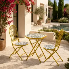 Set Capri Tavolo+2 Sedie Piegh. Diam. 60 Cm H 93 Maioliche Ocra Salmar
