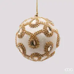 Sfera Natale Velluto con Gemme Avorio Ø10 cm EDG Enzo De Gasperi