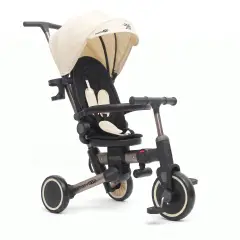 Triciclo Pieghevole Evolutivo 6-in-1 MoovEvo per Bambini dai 6 Mesi, Tessuto Crema