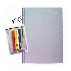 Tinta Unita Diario 16 Mesi Con Cover E Accessori Celeste/Viola Glitter