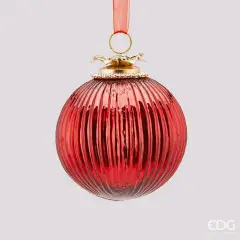 EDG Palla Vetro Gioiello Righe Rossa D10 cm Natale
