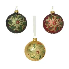 Pallina Natale in Vetro Ø8 cm con Rami e Foglie Decorati