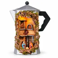 Moka con Presepe Illuminato e Natività LED 14x14x30 cm - Rossi Rosa