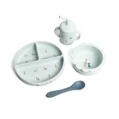 Bamboom Set Bimbo in Silicone Fawn Acqua -Piatto Scodella Cucchiaio Bicchiere-